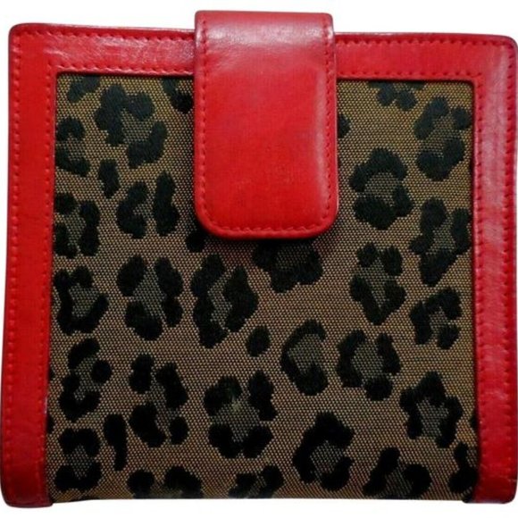 Fendi Leopard Print Canvas Red Leather Bi-fold - Picture 1 of 8